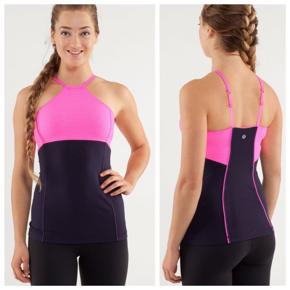 Lululemon Flip With No Flop Halter Pink Stripe & Navy Blue Tank Top